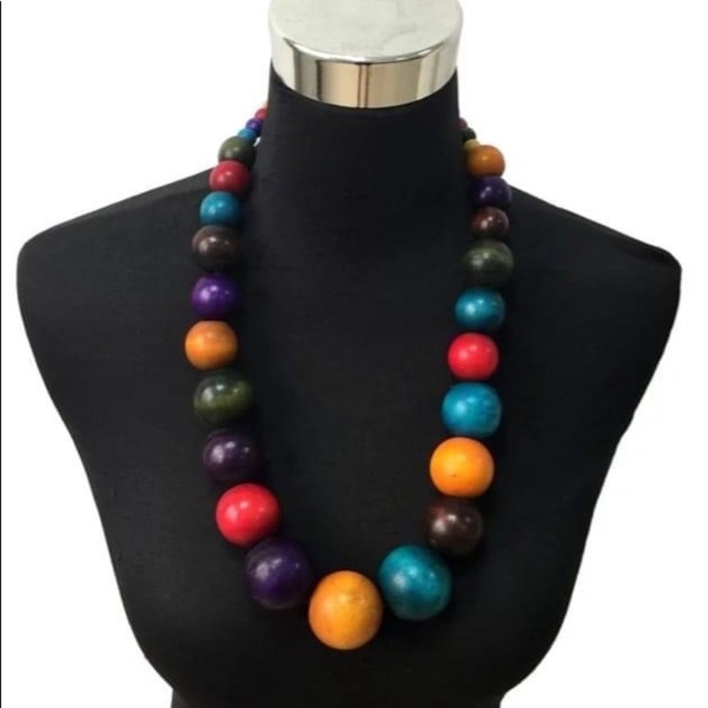 Beautiful Multicolored Wood Statement Necklace